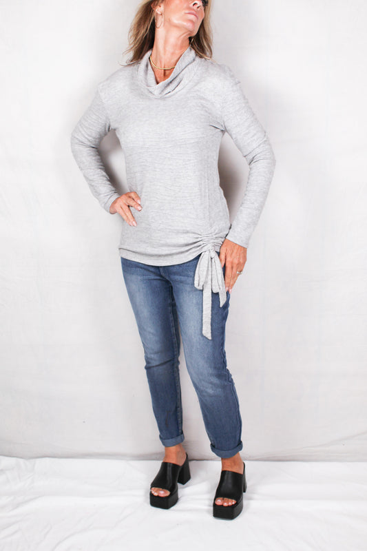 ST811F4P3-L - Light Heather Grey - Side tucked Hacci Drape Neck Top A1011 - Pack