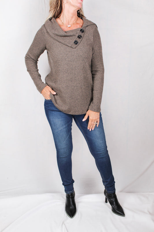 FM35668B-T - Taupe / Black - Split Neck Top A1047 - Pack