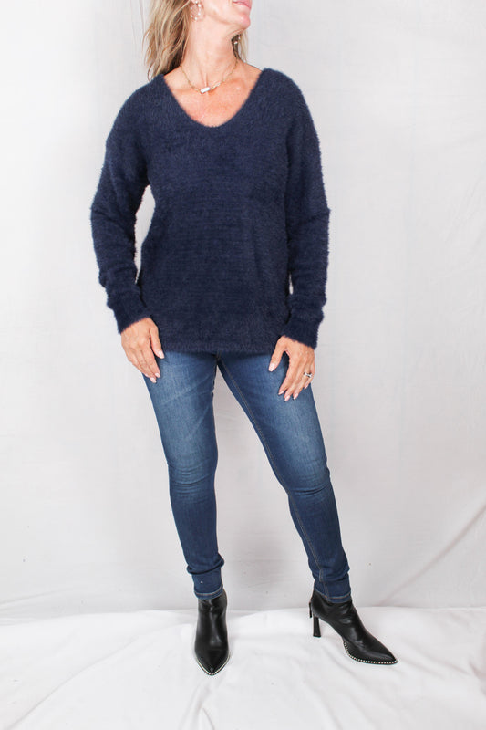 J2F505738-N - Navy - Eyelash V-Neck Sweater A1076 - Pack