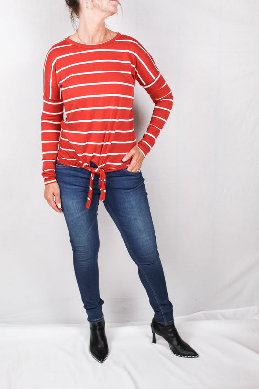 223412-S - Spice / Ivory - Stripe Tie Front Top A1087 - Pack