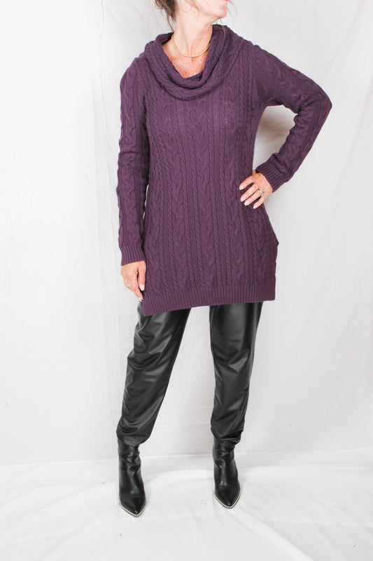5802F19-P - Plum Dahlia - Drape Neck Cable Sweater A1107 - Pack