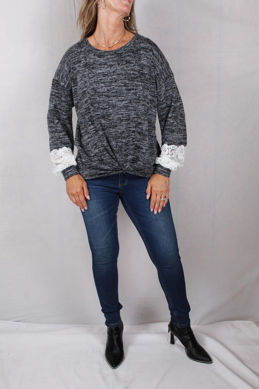 A8MT254-C - Charcoal - Lace Trim Top A1128 - Pack