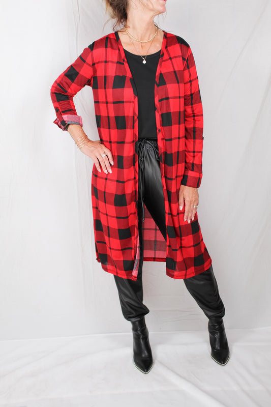 PN35763-B - Black / Red 2B - Plaid Cardigan - Plus A1403 - Pack