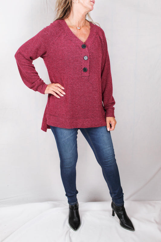 FP35796-B - Beet Magenta - Three Button Textured Knit Top - Plus A1420 - Pack