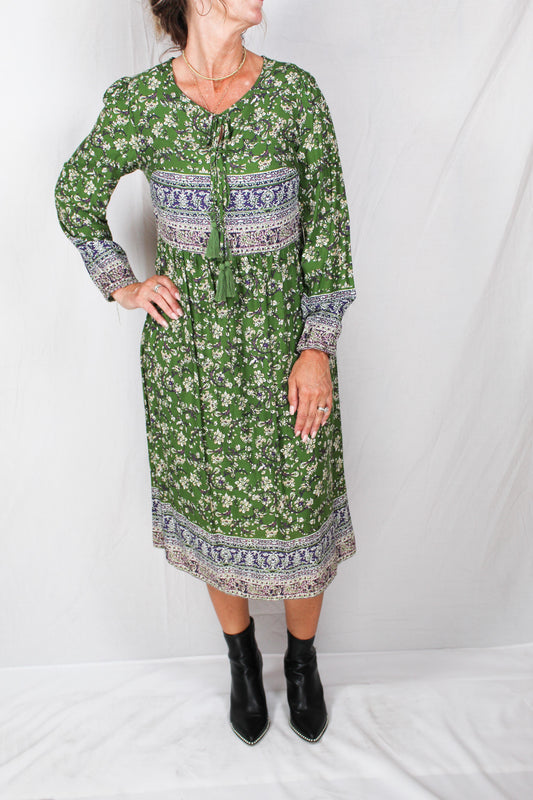 Y452466F43-O - Olive / Purple / Tan - Boho Border Print Top A1440 - Pack