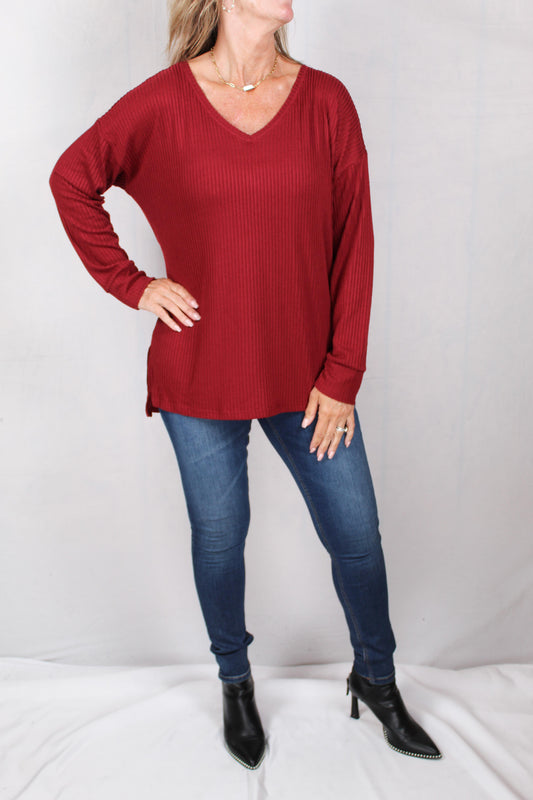 GS00272-P - Pomegranite - V-Neck Long Sleeve Tee A1465 - Pack