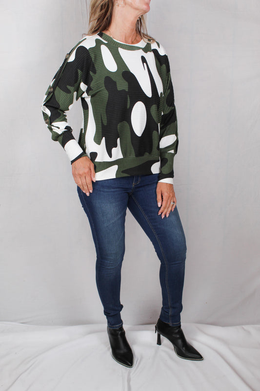 GS00915-G - Green Camo Dolman Sleeve Rib A1468 - Pack