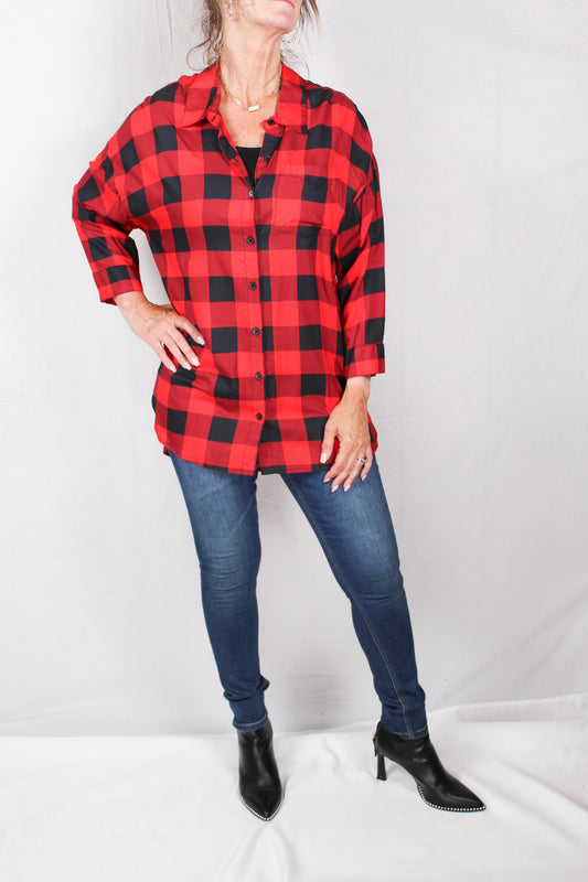 150962-BR - Black/Red - 1 Pocket Plaid Shirt A1496 - Pack
