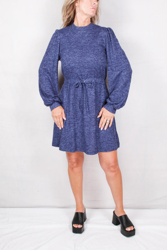 Z1Y037-N - Deep River / Navy - Tie Waist Long Sleeve Dress A1511 - Pack