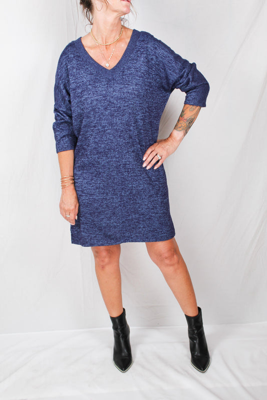 Z1M991-D - Deep River Blue - V-Neck Melange 3/4 Sleeve Dress A1519 - Pack