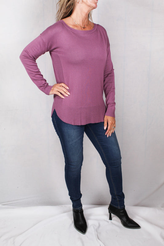 CX1A448-P - Plum - Curved Hem Long Sleeve Sweater A1520 - Pack