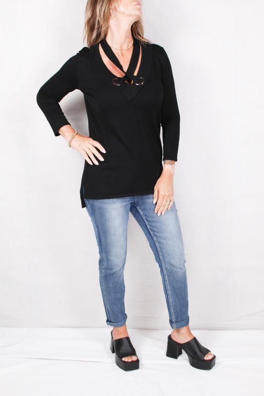 CG1Y873-B - Black - Hi-Low Tunic with V-neck A1525 - Pack