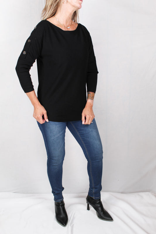 CG1A391-B - Black - 3/4 Sleeve Dolman Button Tunic A1539 - Pack