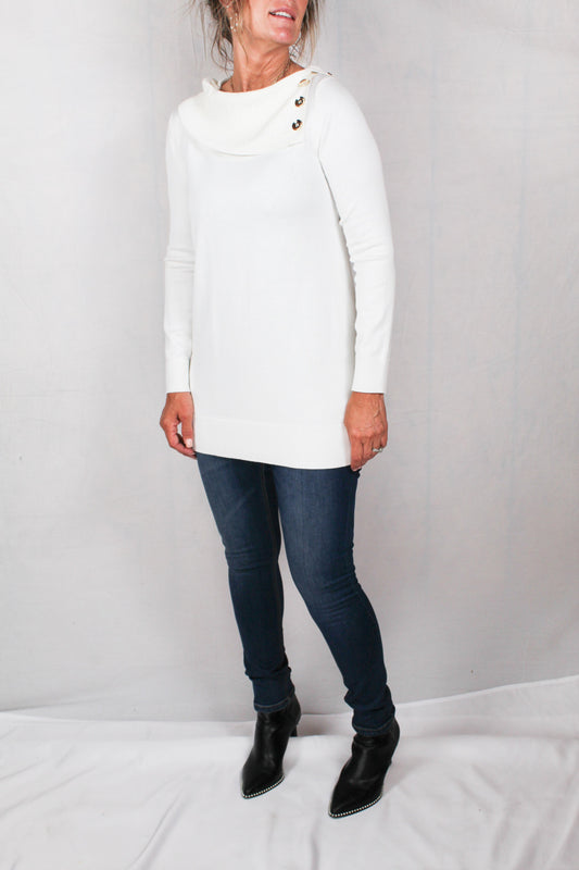 CG1A369-I - Ivory / Gold - Button Side Split Cowl Neck A1545 - Pack