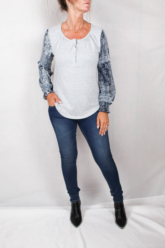 MF468AF75-N - Navy Combo - Print Sleeve Top A1571 - Pack