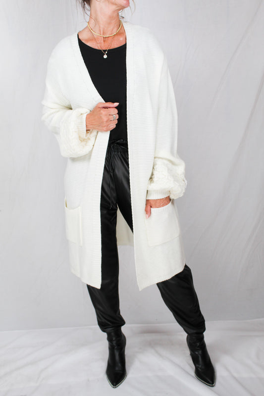 HAC9133-N - Natural Two Pocket Bubble Sleeve Cardigan A1638 - Pack