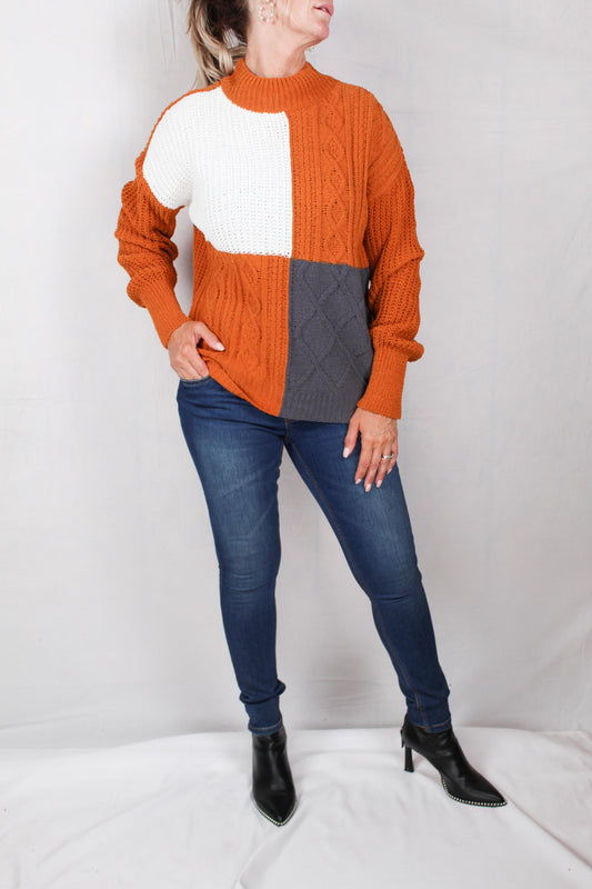 HAD2991-B - Brown - 3362A Color Block Sweater A1645 - Pack