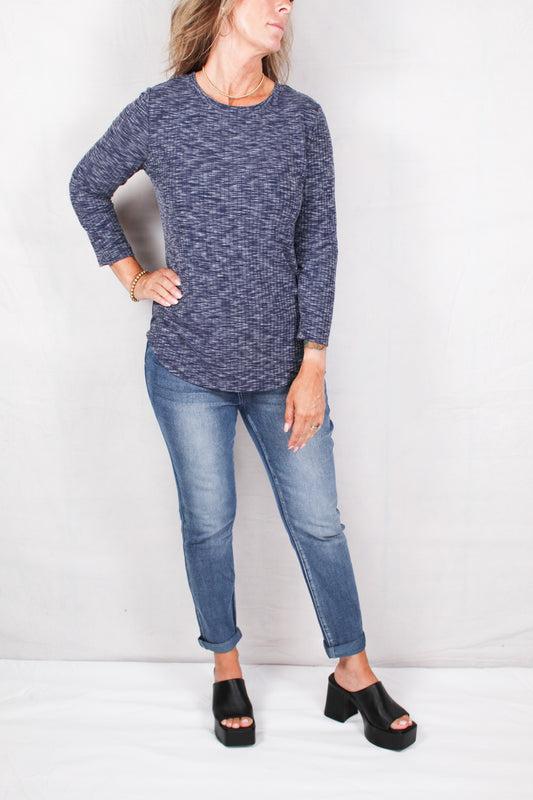 K442003-D - Dark Iris 3/4 Sleeve High Low Top A1650 - Pack