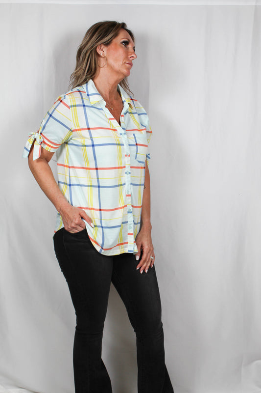 PN35450-M - Mint 12A Tie Short Sleeve Plaid Top A1785 - Pack