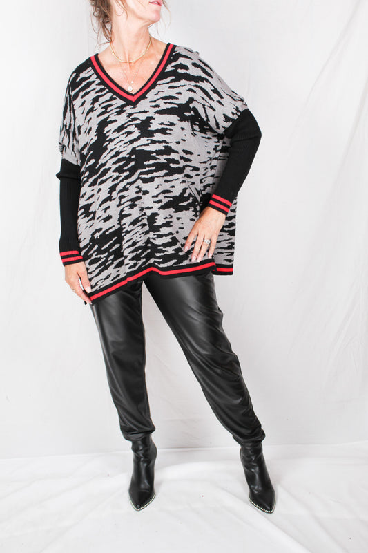 J2F7023G18-A - Mixed Animal Grey - V-Neck Poncho A2071 - Pack
