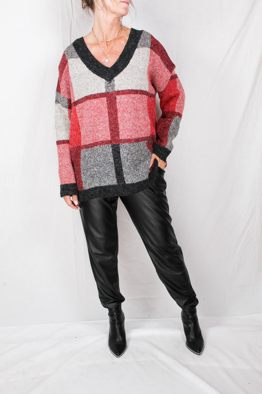 J2F21884F87-N - Newport Plaid - V-Neck Sweater Plaid A2072 - Pack