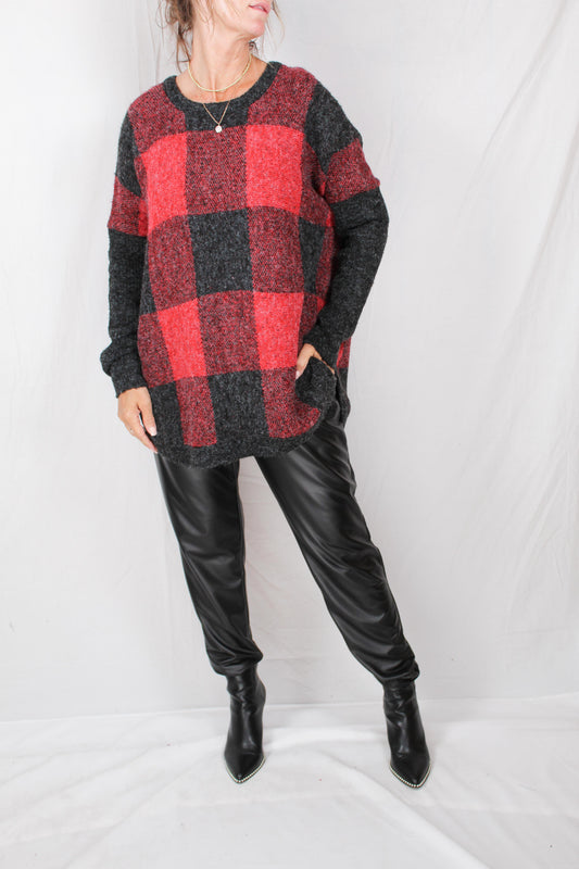 J2F9692F73-R - Red/Black Jumbo Buffalo - Plaid Sweater A2074 - Pack