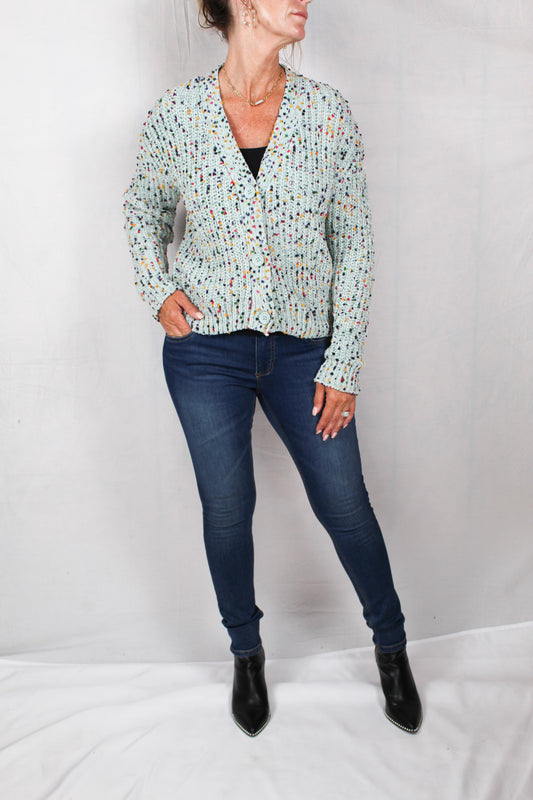 NS1061-A - Aqua/Black - V-Neck Confetti Cardigan A2089 - Pack