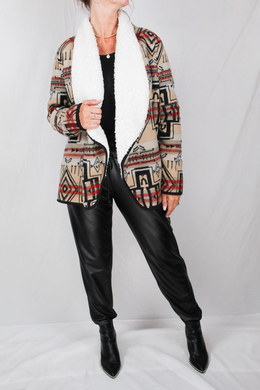 FS2056-K - Khaki/Black/Red - Fleece Sherpa Jacket A2102 - Pack