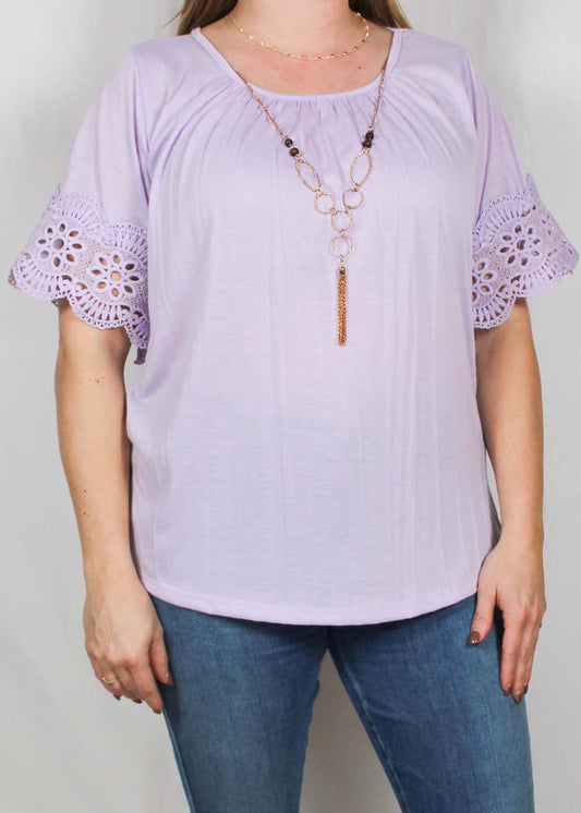 PN35548D-S - French Lilac - Lace Sleeve Necklace Top-Plus A2128 - Pack