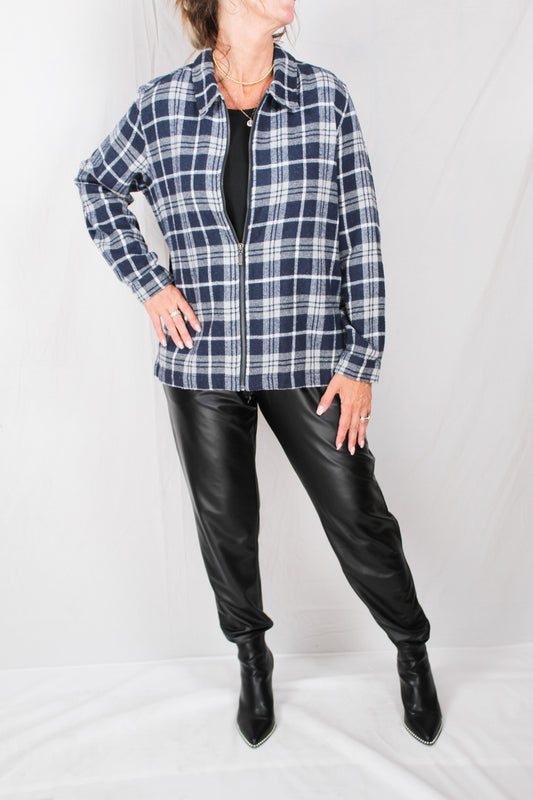 86236-B - Blue/Black/White - Zip Plaid Shacket A2156 - Pack
