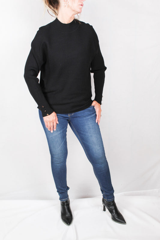 F22435-B - Black - Ottoman Sweater w/ Gold Buttons A2196 - Pack