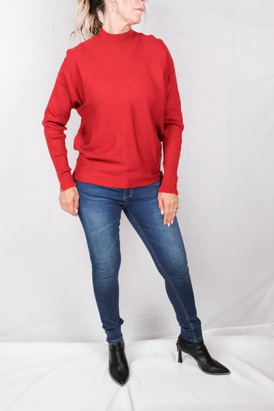 F22435-R - Toasted Red - Ottoman Sweater w/ Gold Buttons A2197 - Pack