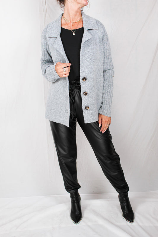 HAE1842-G - Grey Heather - Single Breasted Full Needle Cardigan A2206 - Pack