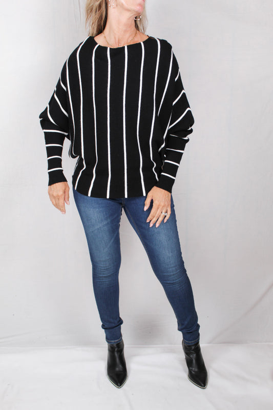 GS02102-B - Black / White - Striped Dolman Sweater A2215 - Pack