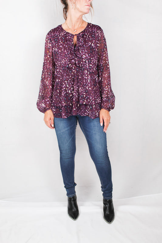 ST81G68Y1-A - Aubergine/White - Crinkled Lurex Chiffon Blouse Long Sleeve A2236 - Pack