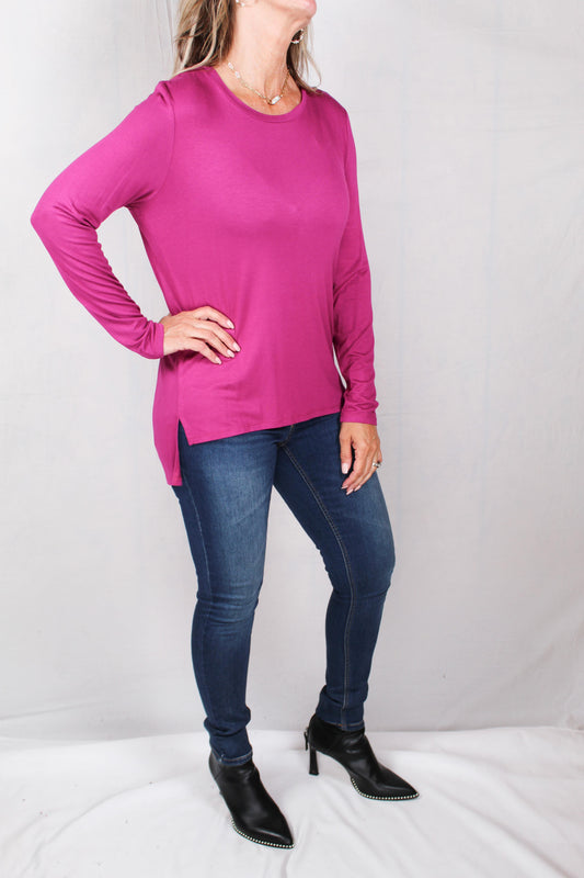 K502206-G - Grape - Long Sleeve Crew Neck High/Low Hem A2246 - Pack