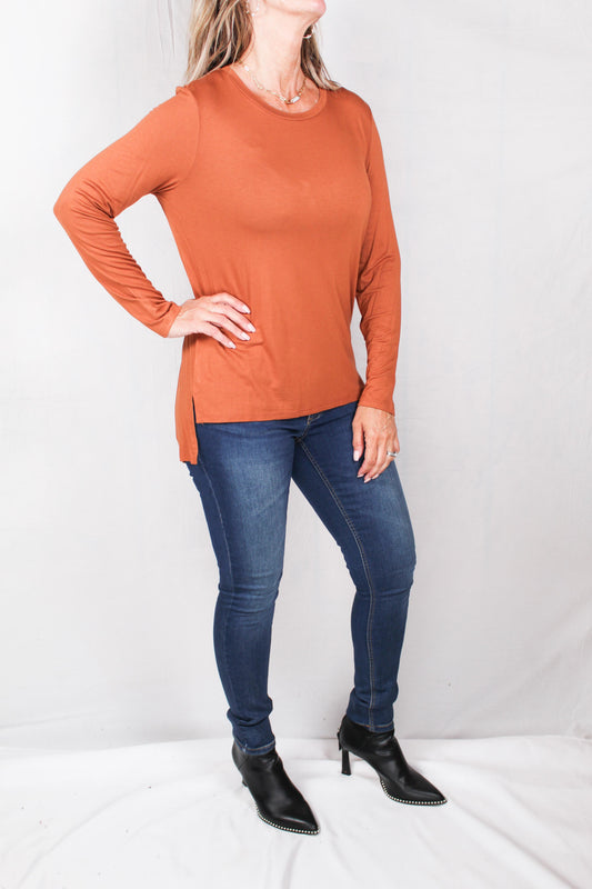 K502206-GI - Ginger - Long Sleeve Crew Neck High/Low Hem A2248 - Pack