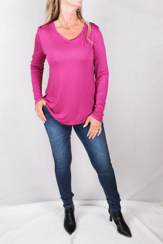 K502205-G - Grape - Long Sleeve V-neck High/Low Hem A2249 - Pack