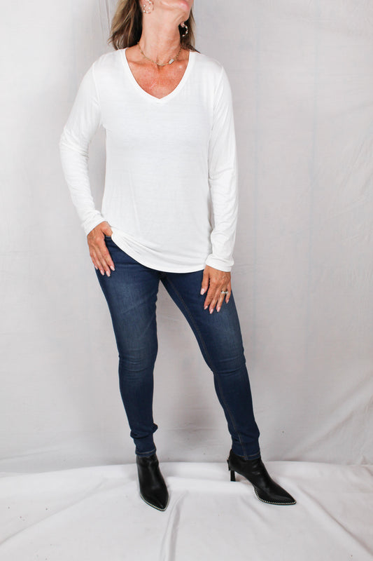 K502205-B - Bone - Long Sleeve V-neck High/Low Hem A2251 - Pack