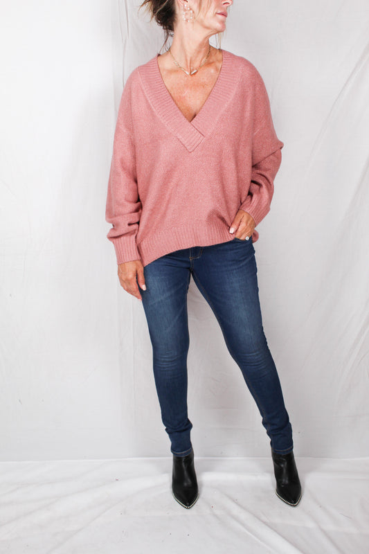 H014-D - Dusty Pink - Deep V-neck Sweater A2256 - Pack