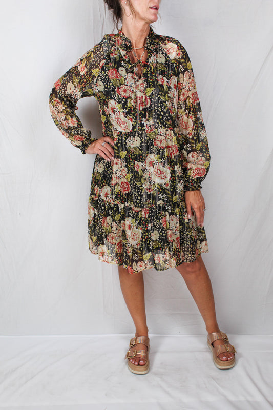 BDMD044-B - Black - Shimmer Print Chiffon Dress A2268 - Pack