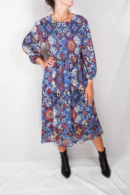 BDMD022-B - Blue Combo - Long Print Dress A2274 - Pack