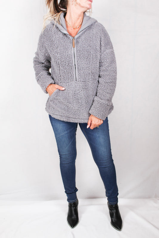 SWM30019-G - Silver (E) - Long Sleeve Hooded 1/2 Zip Pullover With Pockets A2295 - Pack