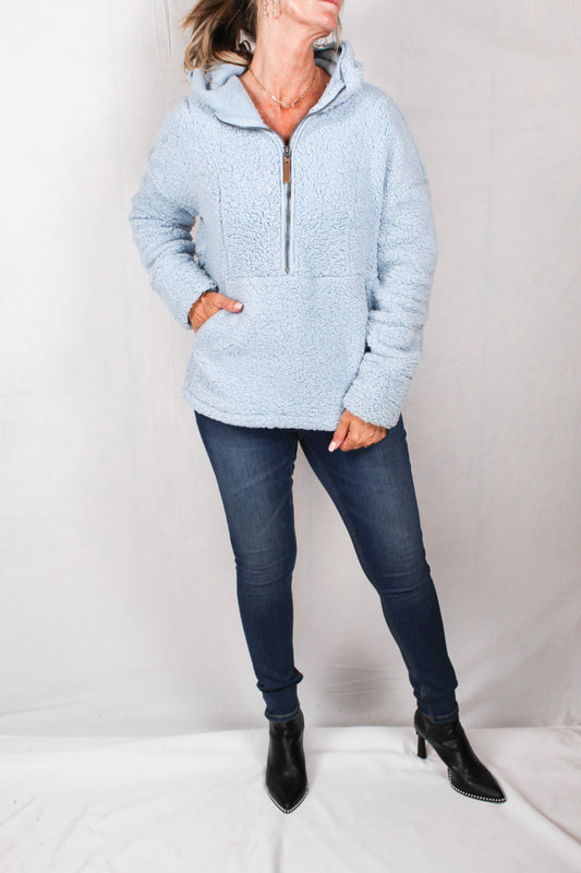 SWM30019-B - Blue (B) - Long Sleeve Hooded 1/2 Zip Pullover With Pockets A2297 - Pack