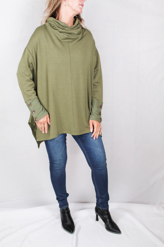 SWP30043-O - Olive (E) - L/SLV Funnel Neck Top - Plus A2301 - Pack