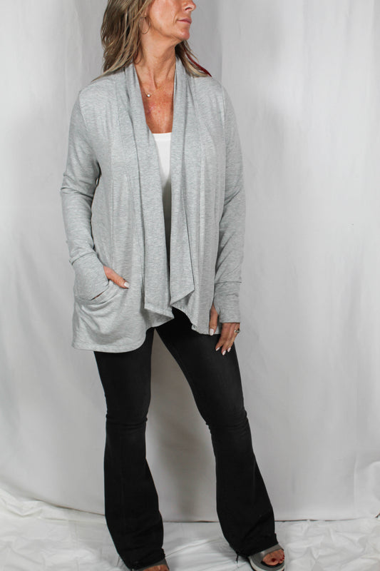 SWP30049-G - Grey (D) - L/SLV Cardigan w/ Pockets - Plus A2307 - Pack