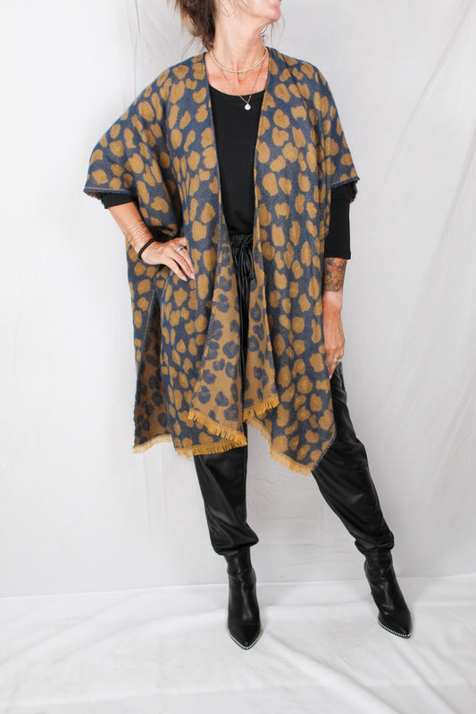SBK-2588-N - Navy - Leopard Cozy Kimono A2332 - Pack