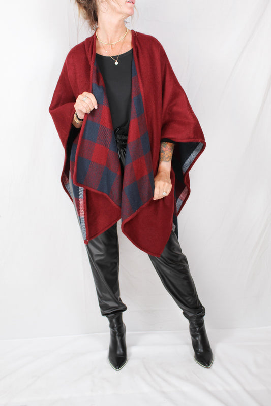 SWR-2015-N - Navy - Plaid Reversible Ruana A2339 - Pack