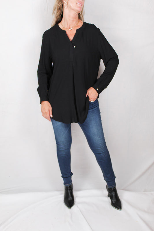R042600-B - Black - White Blouse - Single Button A2346 - Pack