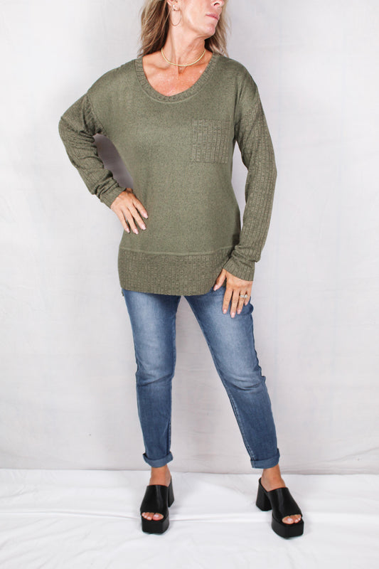 FK60100-O - Olive - 1 Pocket Hacci Top A2357 - Pack